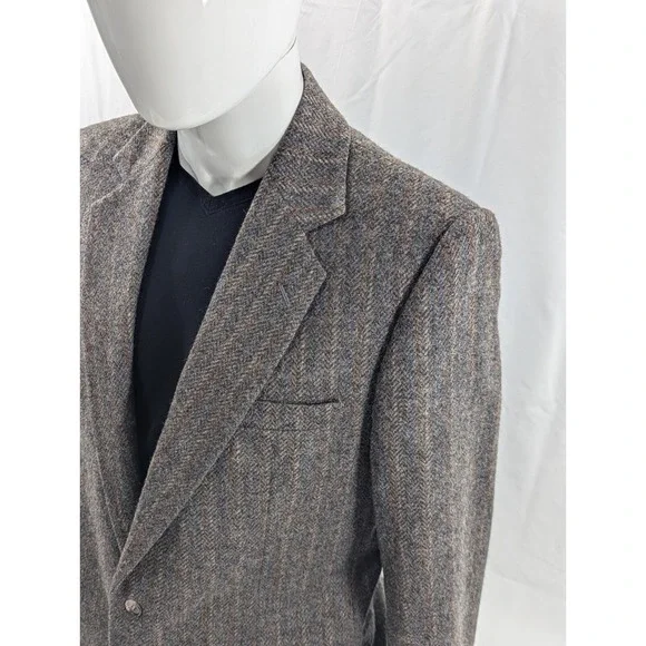 Haggar‎ Tweed Wool Blazer Suit Jacket Brown Double Striped Wool40L 42 Chest